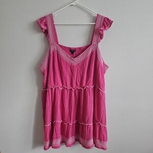 Torrid Pink Babydoll Crinkle Gauze Embroidered Tiered Top 5x